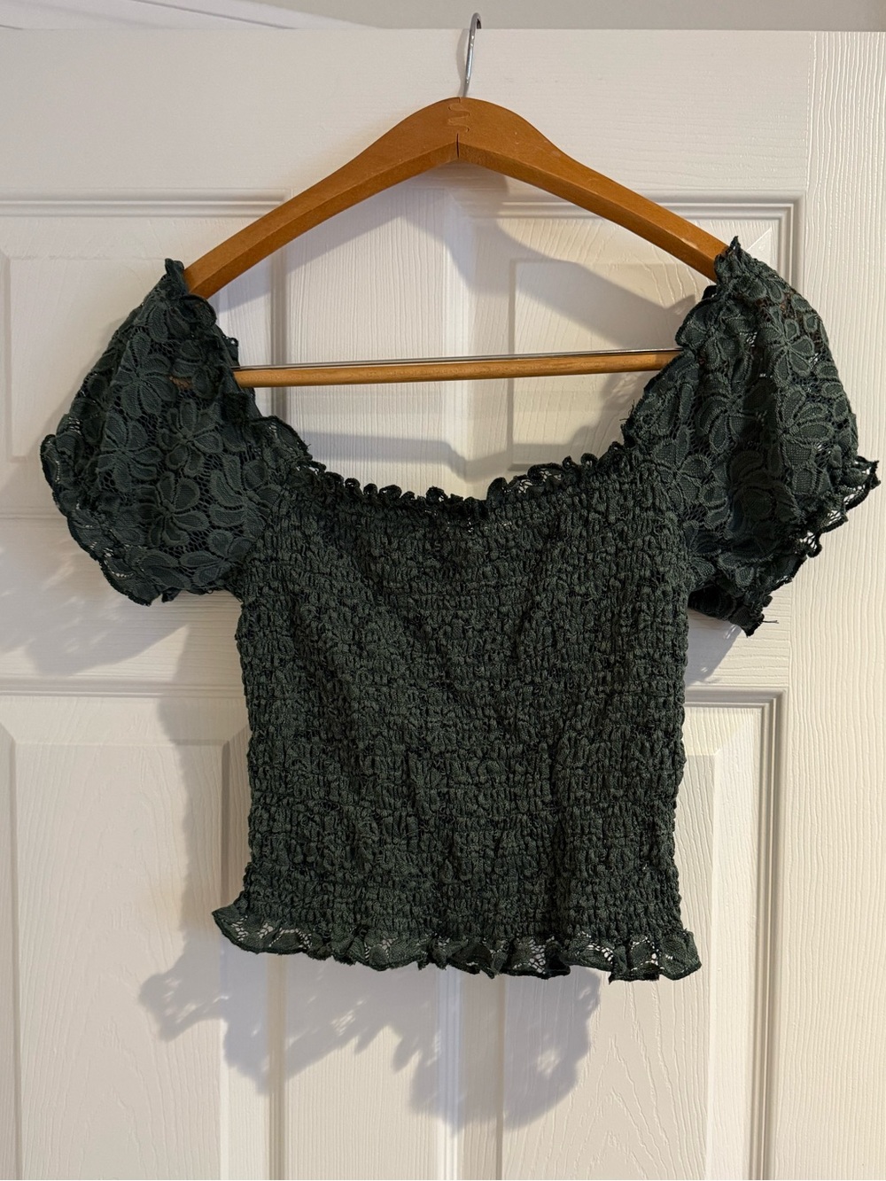 Ten Sixty Sherman Smocked Lace Puff Sleeve Top - Dark Green
